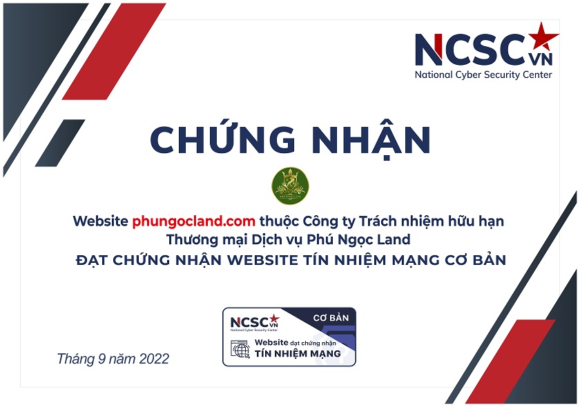 Công bố | Công ty Trách nhiệm hữu hạn Thương mại Dịch vụ Phú Ngọc Land đã đạt chứng nhận Website Tín nhiệm mạng cơ bản