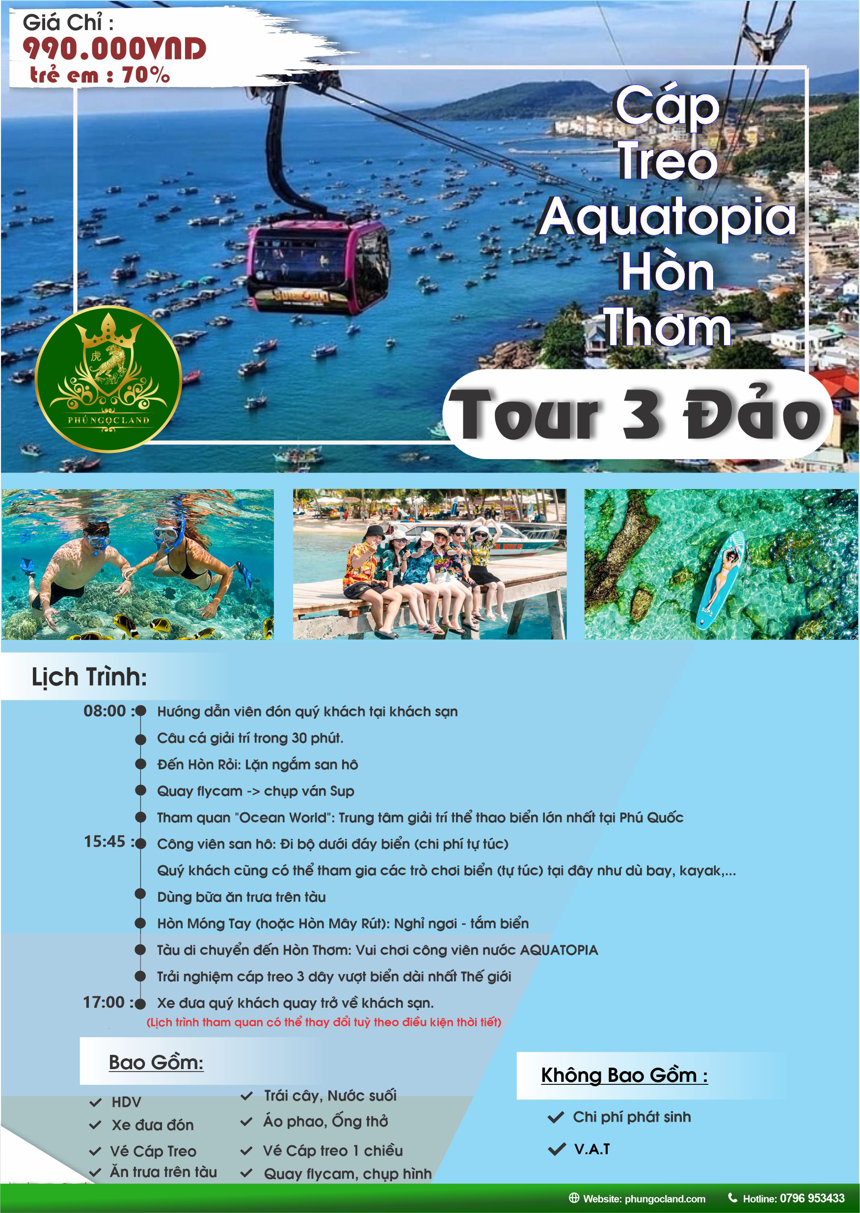 TOUR TÀU 3 ĐẢO CÁP TREO + CÔNG VIÊN NƯỚC HÒN THƠM